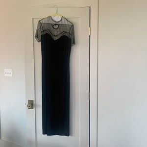 Long black cotton and lace dress